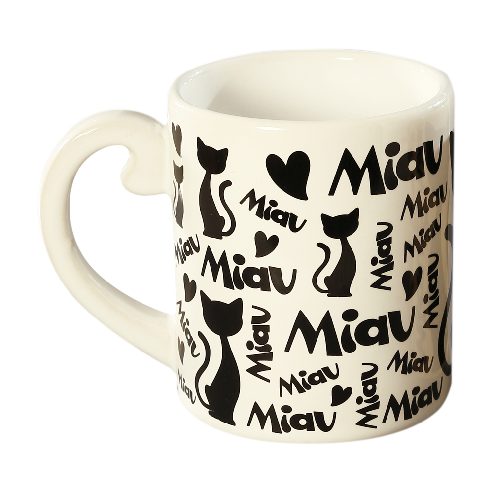 Caneca Miau Branca e Preta 300ml