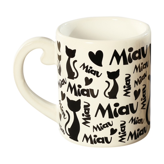 Caneca Miau Branca e Preta 300ml